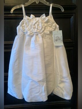 Pastourelle White Floral Appliqué Spaghetti-Strap Girls Dress